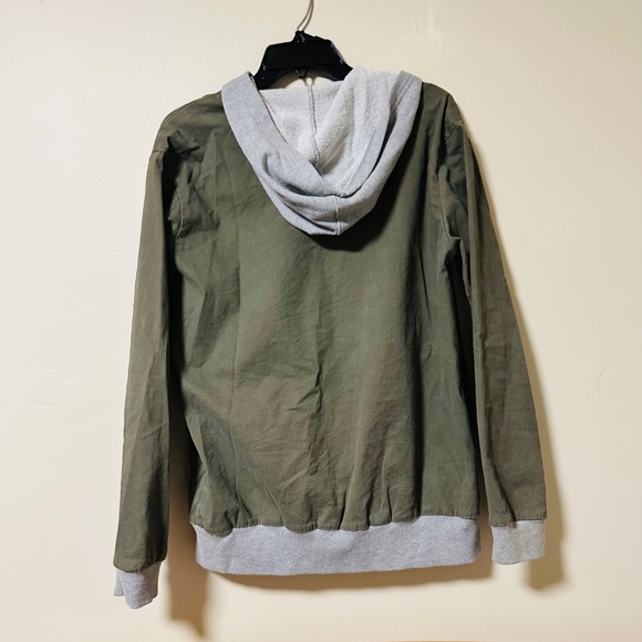 Balera |  Olive Green Utility Jacket / Bomber Jacket with Gray Hood and Cuffs - Picture 7 of 7